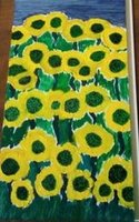 Sunflowers; plastic panel, oil. The gift. Drawn in January, 2019. Size: 30x13 cm.