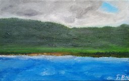 Thunderstorm over the coast; canvas on cardboard, primed fine-grained cotton; acrylic.
                        Drawn July 17 - 18th, 2023. Size: 15x20 cm.